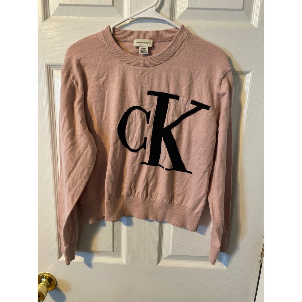 Calvin Klein Jeans Womens Pink Oversized CK Logo Crewneck Sweater XL